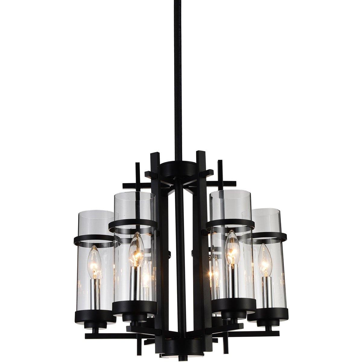 Black Frame with Clear Cylindrical Glass Shade Chandelier - LV LIGHTING