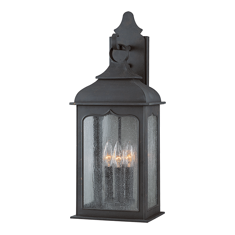 Colonial Iron with Clear Seedy Glass Shade and Back Plate Outdoor Wall Sconce - LV LIGHTING