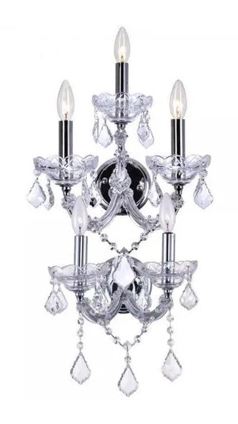 Chrome with Clear Crystal Drop 2 Tier Wall Sconce - LV LIGHTING