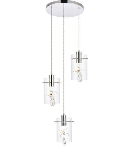 Chrome with Crytal and Glass Shade Tripple Pendant - LV LIGHTING