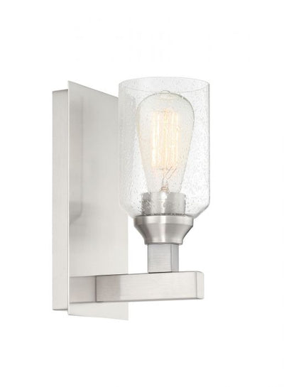 Steel Rectangular Arm and Frame with Clear Cylindrical Seedy Glass Shade Wall Sconce