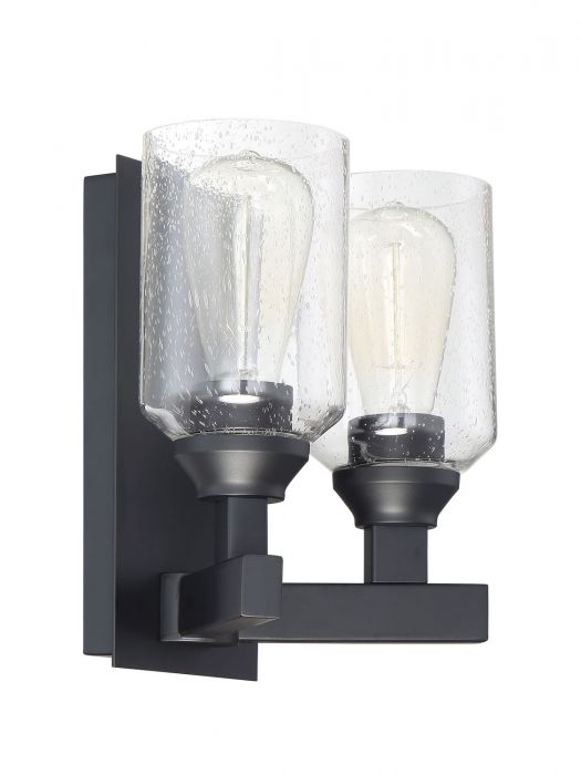 Steel Rectangular Arm and Frame with Clear Cylindrical Seedy Glass Shade Wall Sconce