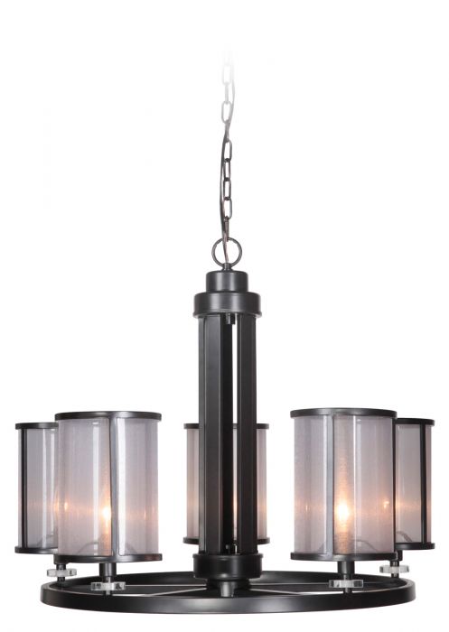 Matte Black Frame with Cylindrical Organza Shade Chandelier