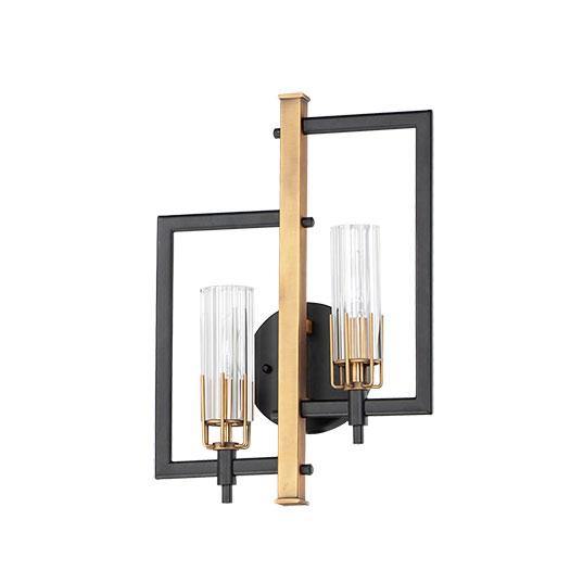 Black and Antique Brass with Cylindrical Clear Glass Shade Wall Sconce - LV LIGHTING