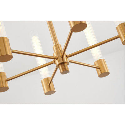 Brass Arms with Ribbed Clear Cylindrical Glass Shade Chandelier - LV LIGHTING