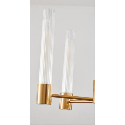Brass Arms with Ribbed Clear Cylindrical Glass Shade Chandelier - LV LIGHTING