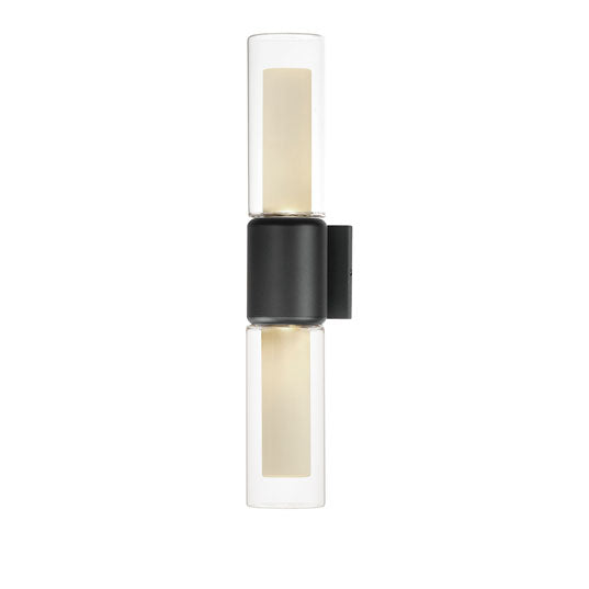 Black Frame with Dual Cylindrical Glass Shade Outdoor Wall Sconce