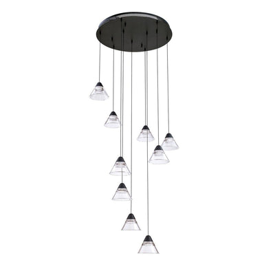 Black with Clear Shade 9 Light Pendant - LV LIGHTING