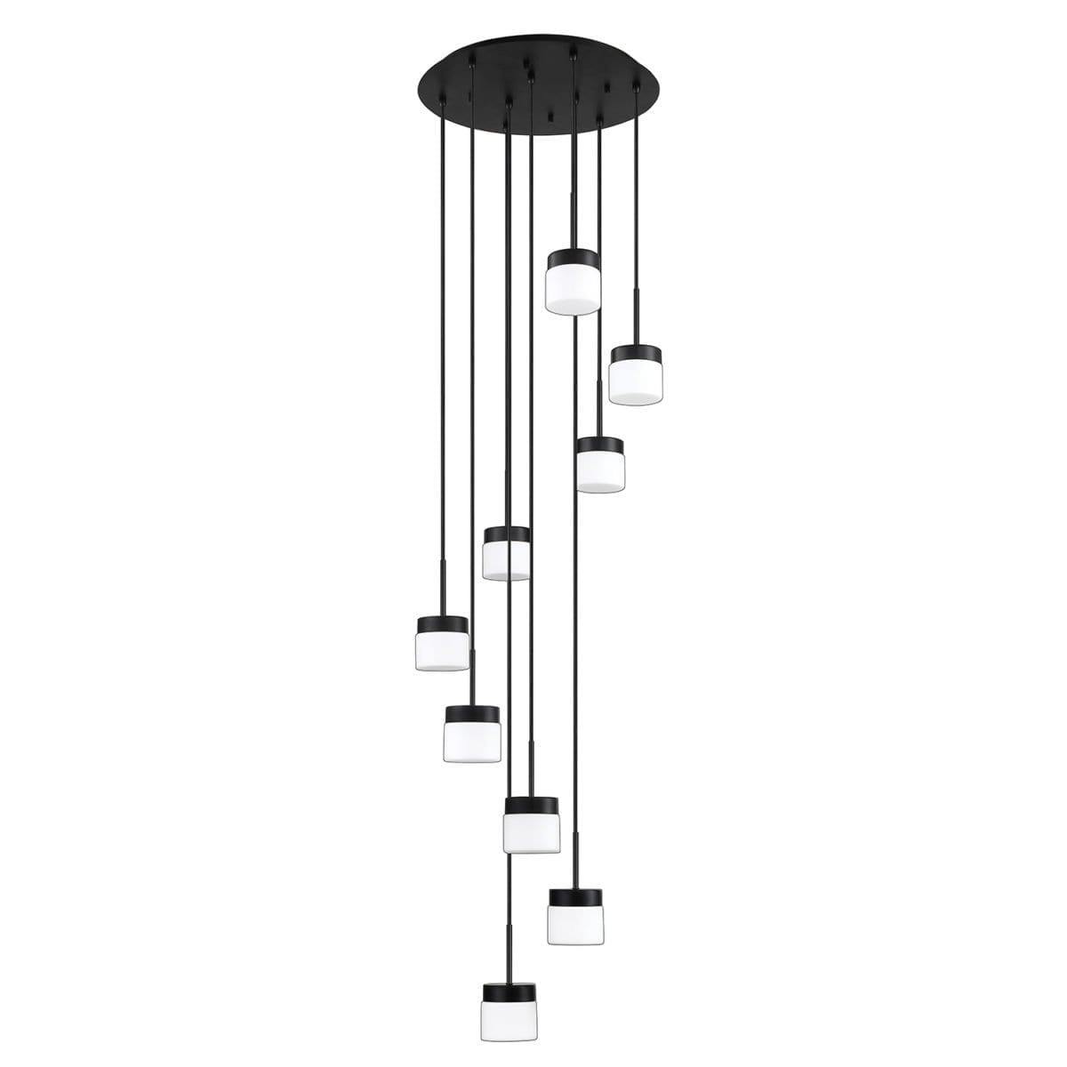 Black with Frosted Shade 9 Light Pendant - LV LIGHTING