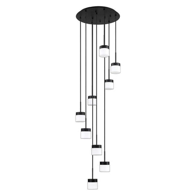 Black with Frosted Shade 9 Light Pendant - LV LIGHTING