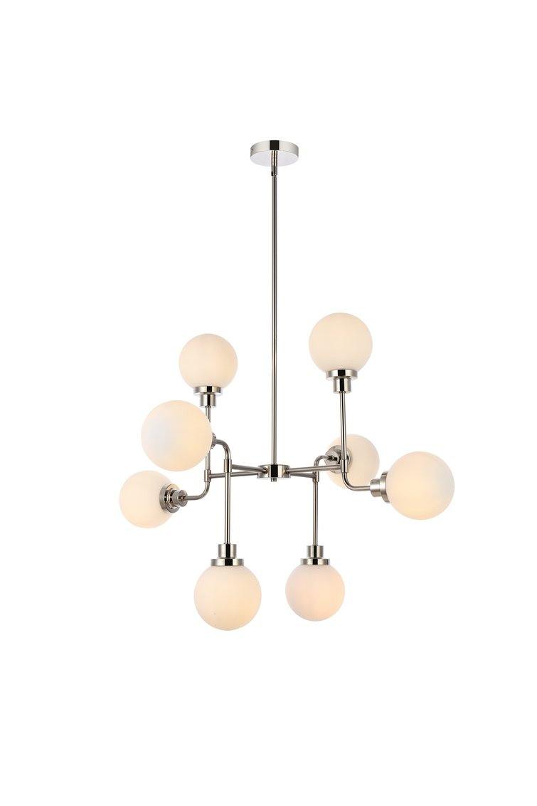 Polish Nickel with Frosted Shade Chandelier - LV LIGHTING
