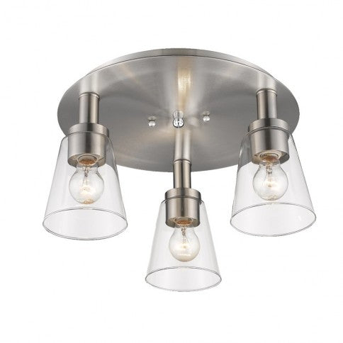 Steel Frame with Clear Conical Glass Shade Flush Mount