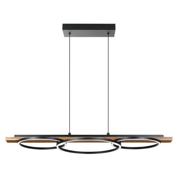 LED Brushed Pine Wood 3 Ring Pendant - LV LIGHTING