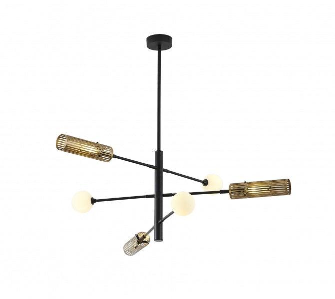 Black and Gold Steel Frame with White Glass Shade Adjustable Chandelier - LV LIGHTING