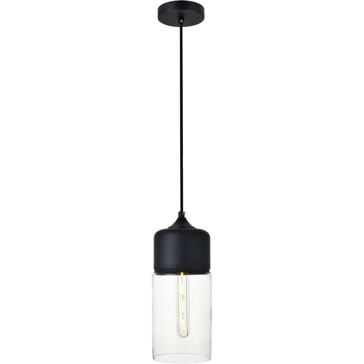 Black with Clear Cylindrical Glass Shade Pendant - LV LIGHTING