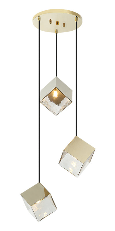 Steel Cube Frame with Glass Shade Multiple Pendant