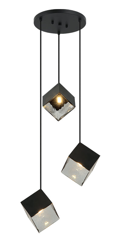 Steel Cube Frame with Glass Shade Multiple Pendant