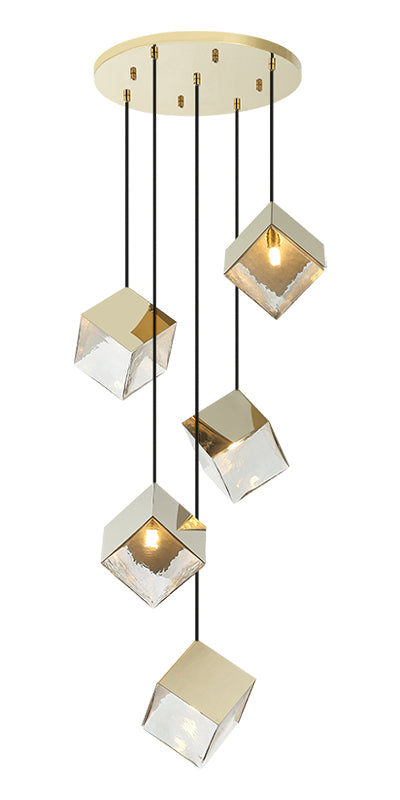 Steel Cube Frame with Glass Shade Multiple Pendant