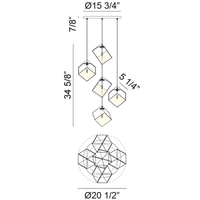 Steel Cube Frame with Glass Shade Multiple Pendant