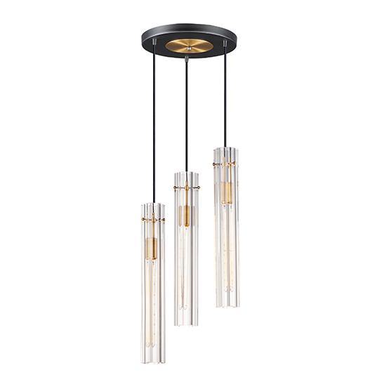 Black and Antique Brass with Cylindrical Clear Glass Shade Round Pendant - LV LIGHTING