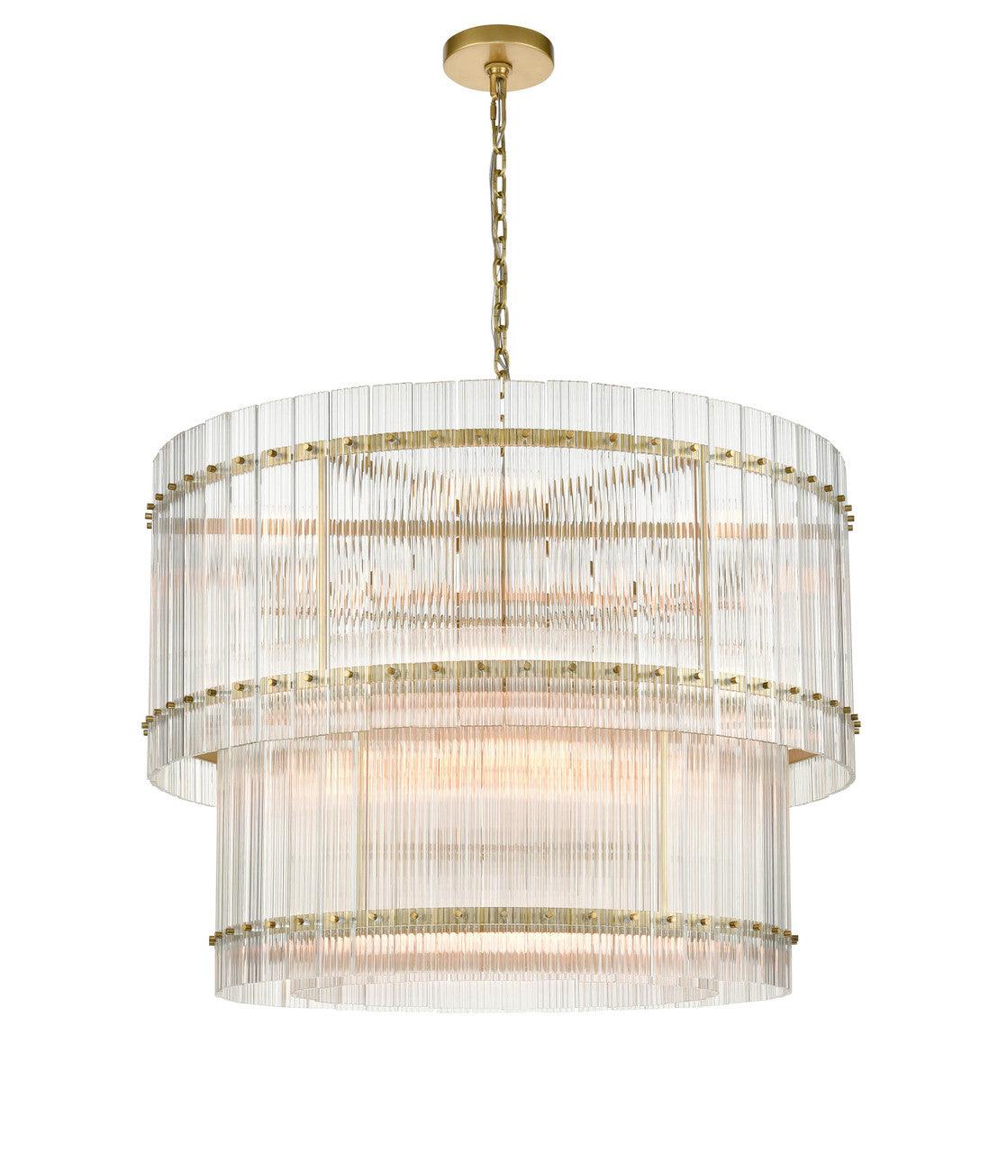 Aged Brass Round Frame with Clear Glass Shade 2 Tier Chandelier - LV LIGHTING