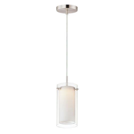 Steel with Clear and Satin White Glass Shade Pendant - LV LIGHTING