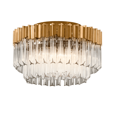 Gold Leaf and Polished Stainless Steel with Crystal Rod Flush Mount - LV LIGHTING