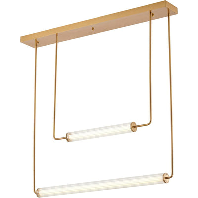 LED Brass Frame with Double Clear and White Cylindrical Glass Shade Linear Chandelier - LV LIGHTING