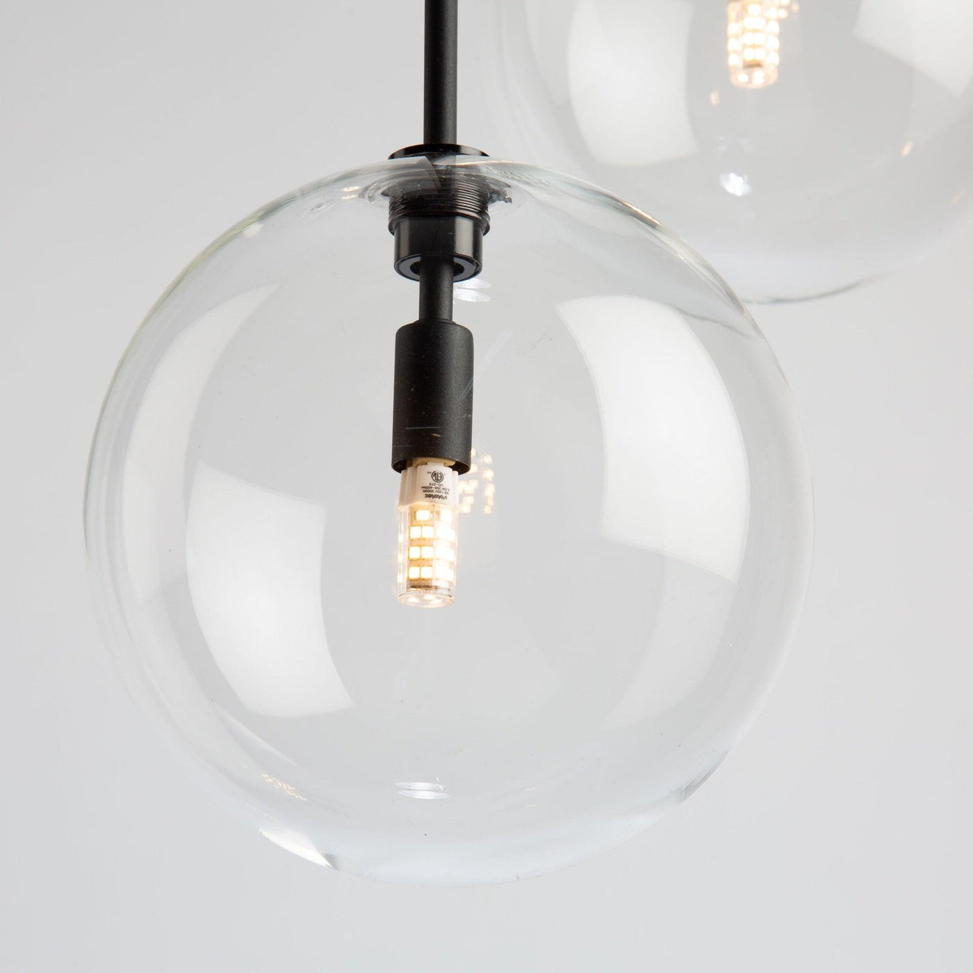 Black with Clear Glass Globe 3 Light Pendant - LV LIGHTING