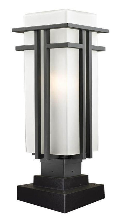 Aluminum with Geometric Line and Matte Opal Glass Shade Square Base Outdoor Pier Mount - LV LIGHTING