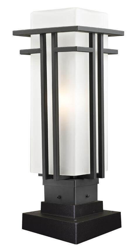 Aluminum with Geometric Line and Matte Opal Glass Shade Square Base Outdoor Pier Mount - LV LIGHTING