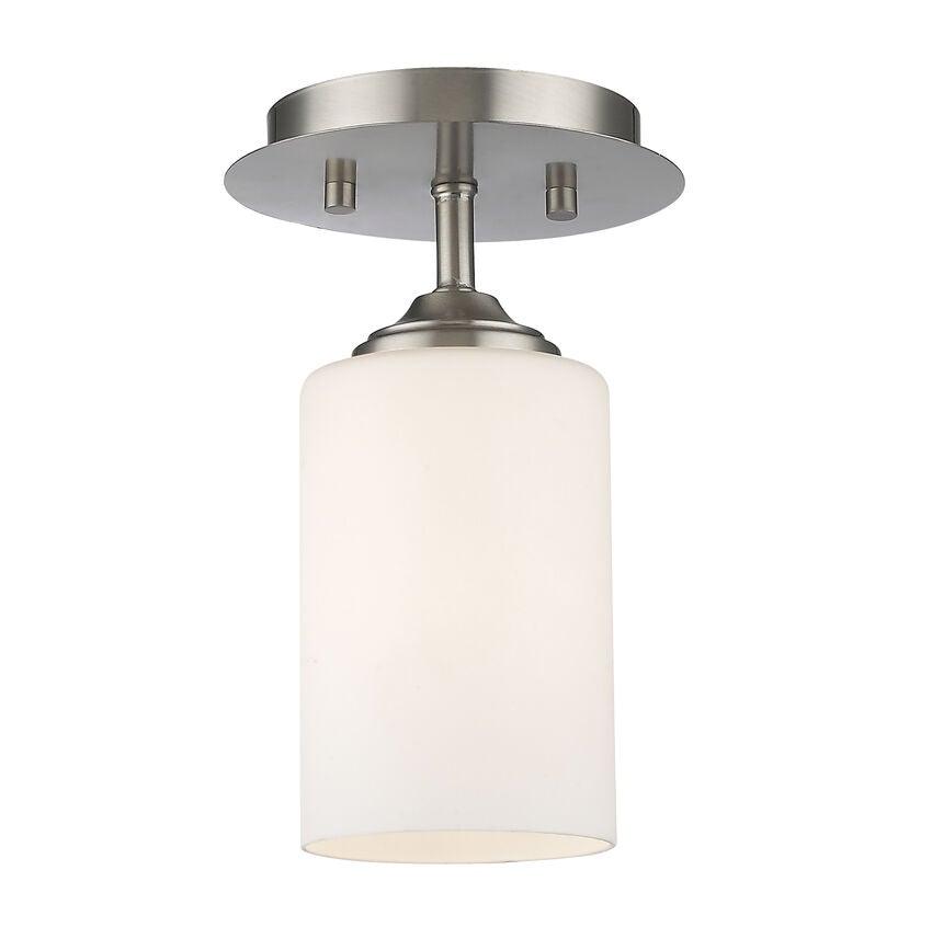 Steel with Matte Opal Cylindrical Shade Flush Mount - LV LIGHTING