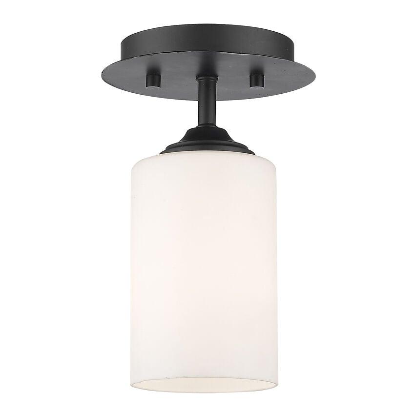 Steel with Matte Opal Cylindrical Shade Flush Mount - LV LIGHTING