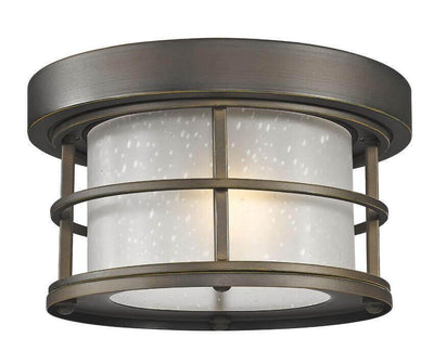 Aluminium with White Seedy Glass Shade Caged Round Outdoor Flush Mount - LV LIGHTING