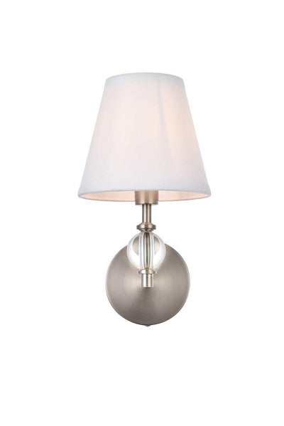 Satin Nickel with White Fabric Shade Wall Sonce - LV LIGHTING
