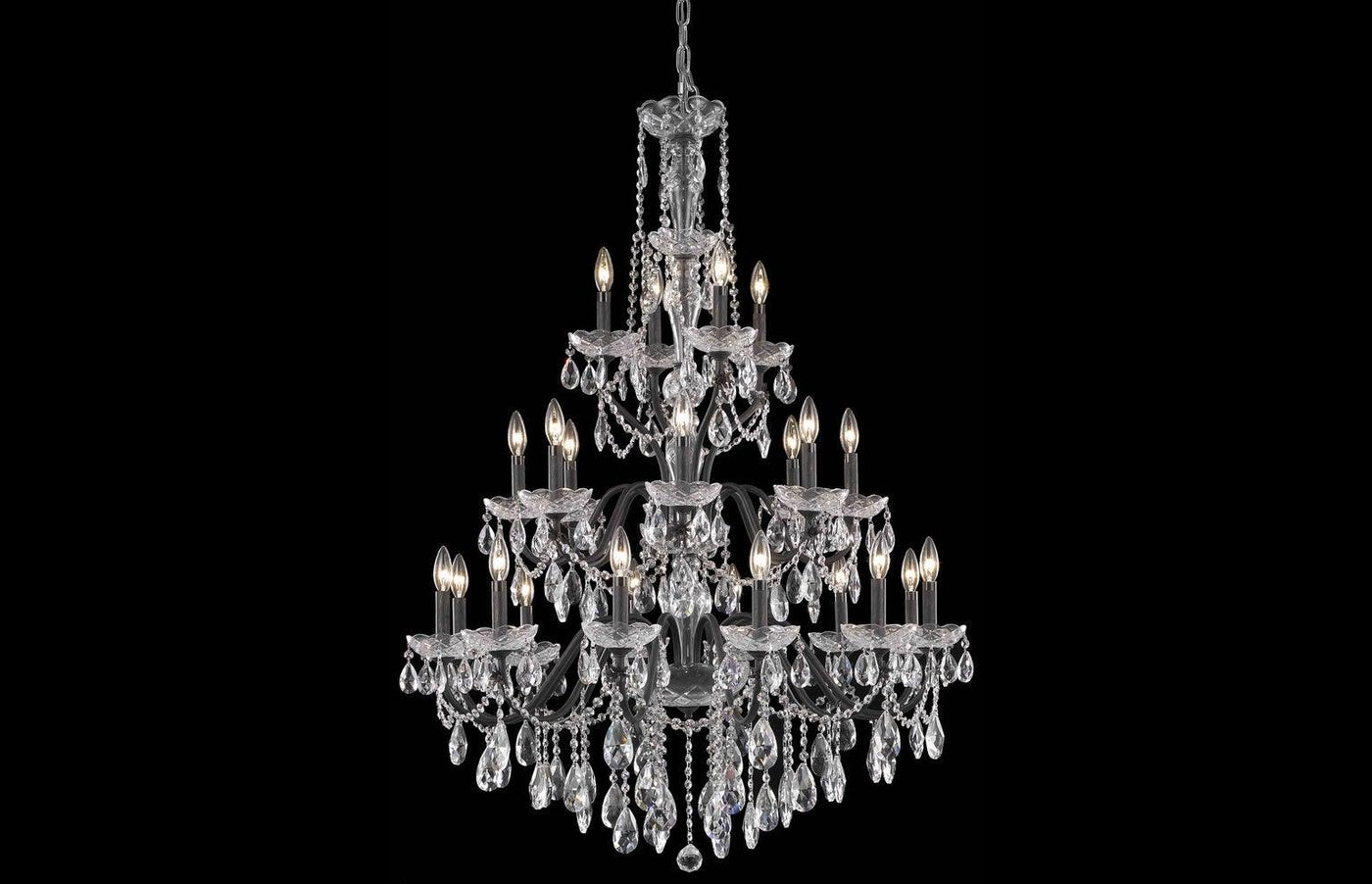 Steel with Clear Crystal 3 Tier Chandelier - LV LIGHTING