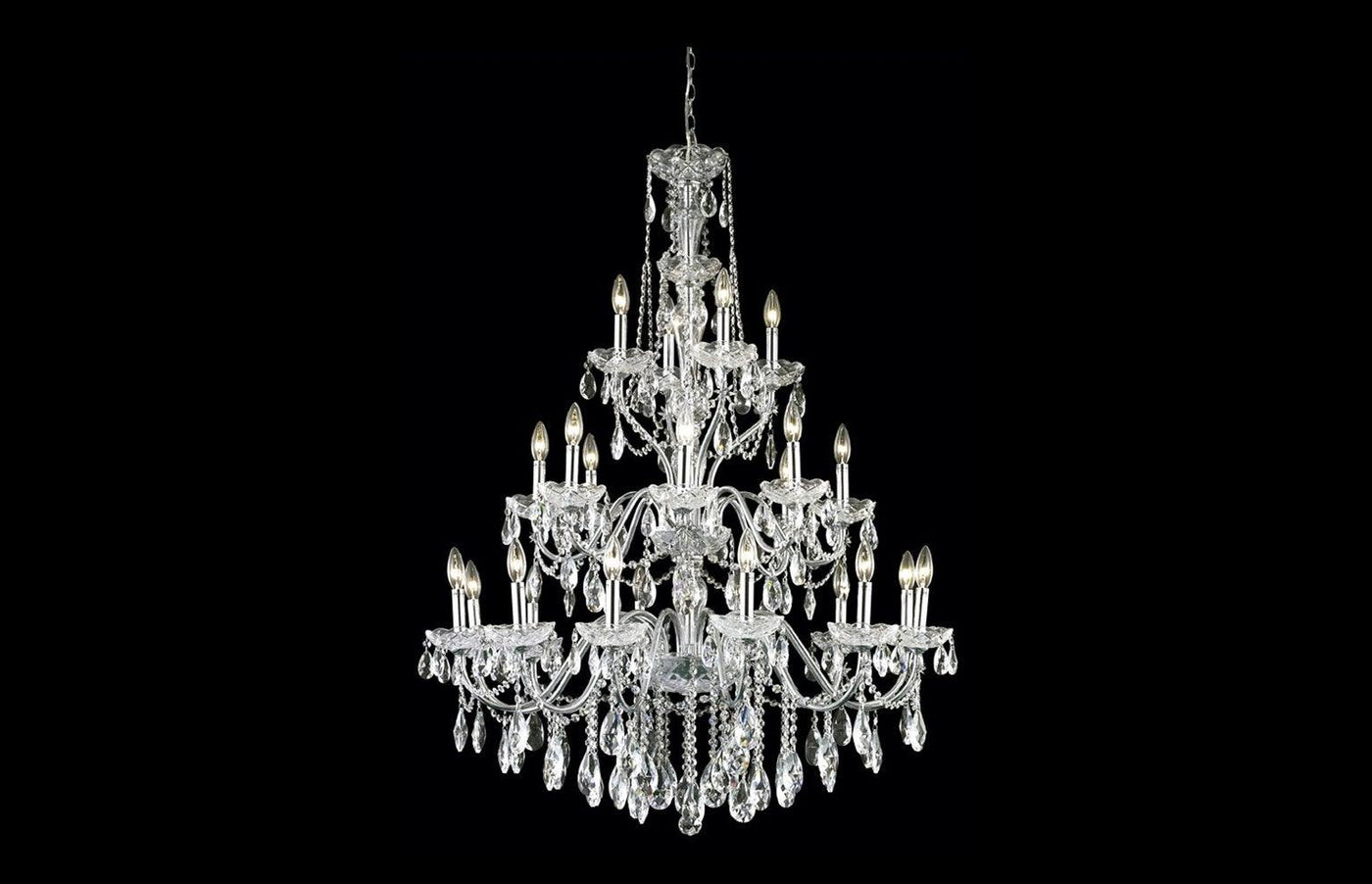 Steel with Clear Crystal 3 Tier Chandelier - LV LIGHTING