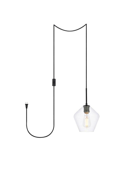 Black Single Light with Clear Glass plug-in Pendant - LV LIGHTING