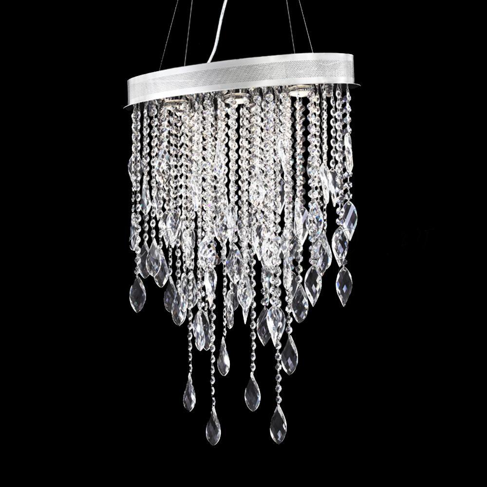 Chrome with Leaf Crystal Drop and Strand Oval Chandelier - LV LIGHTING