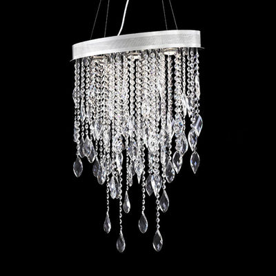 Chrome with Leaf Crystal Drop and Strand Oval Chandelier - LV LIGHTING