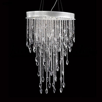 Chrome with Leaf Crystal Drop and Strand Oval Chandelier - LV LIGHTING