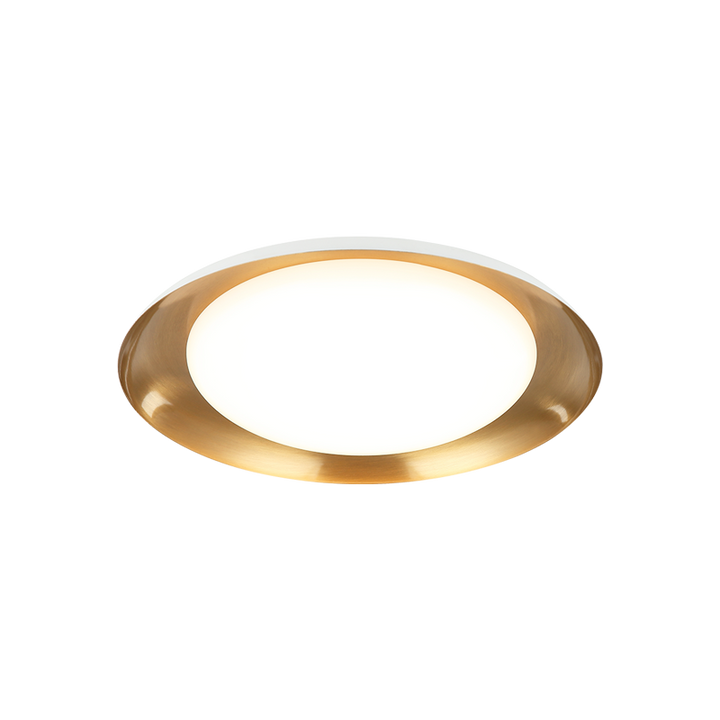Lalonde - LED Steel Disk Frame with White Acrylic Diffuser Flush Mount in White with Aged Gold Brass by Matteo Lighting