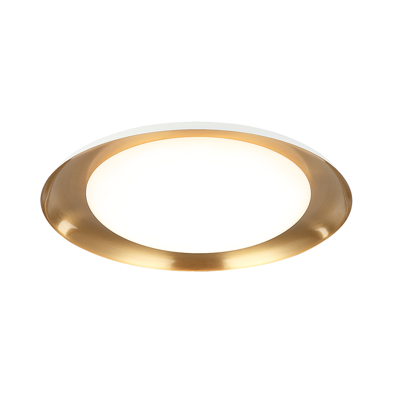Lalonde - LED Steel Disk Frame with White Acrylic Diffuser Flush Mount in White with Aged Gold Brass by Matteo Lighting