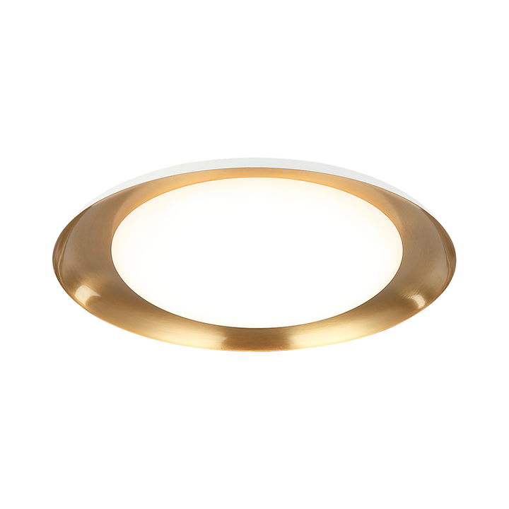 Lalonde - LED Steel Disk Frame with White Acrylic Diffuser Flush Mount in White with Aged Gold Brass by Matteo Lighting