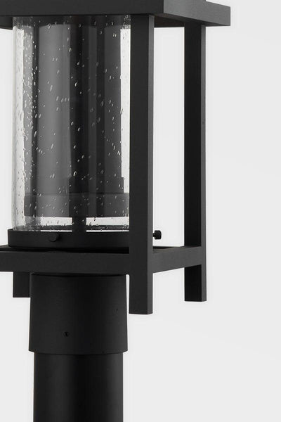 Textured Black with Clear Cylindrical Seedy Glass Shade Outdoor Post Light - LV LIGHTING