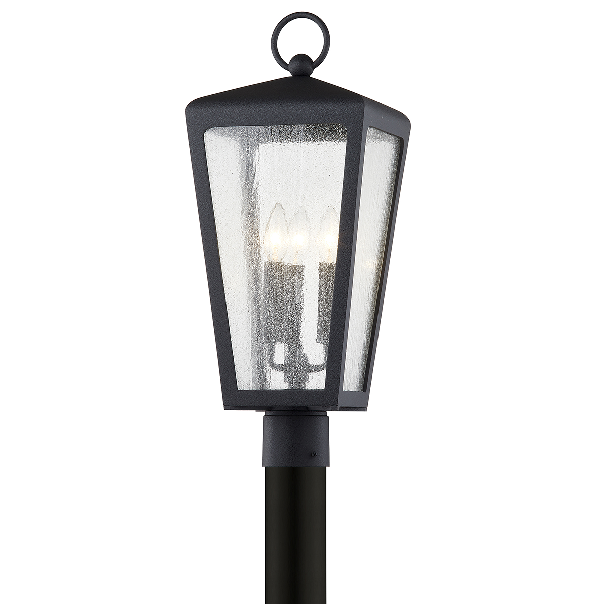 Textured Black with Clear Seedy Glass Shade Outdoor Post Light