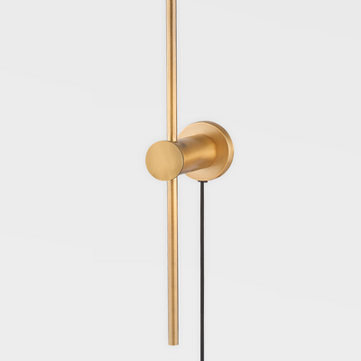 Patina Brass Rod with Circular Shade Plug In Wall Sconce