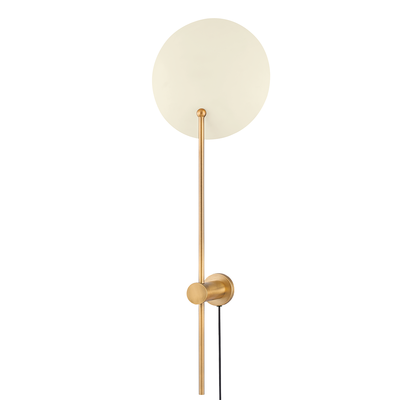 Patina Brass Rod with Circular Shade Plug In Wall Sconce