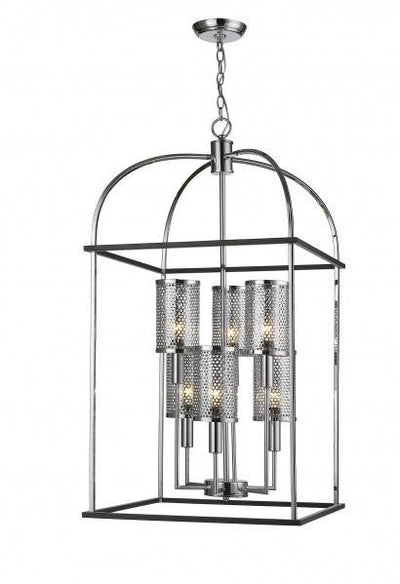 Black and Chrome Caged Frame with Mesh Shade Chandelier - LV LIGHTING