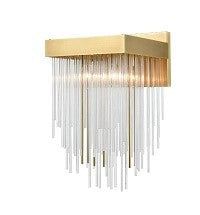 Steel Frame with Clear Glass Rod Diffuser Wall Sconce in Aged Brass by Zeev